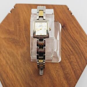 Anne Klein Square Dial Analog Watch Two Tone Silver Gold Minimalist Contemporary